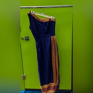 Indigo and Gold Toga-Style Dress